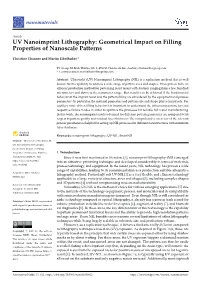 UV Nanoimprint Lithography: Geometrical Impact on Filling Properties of Nanoscale Patterns