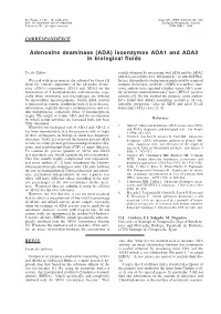 Adenosine Deaminase (ADA) Isoenzymes ADA1 and ADA2 in Biological Fluids