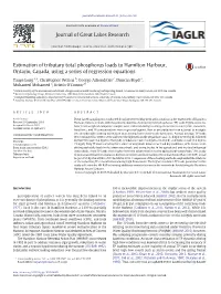 Estimation of Tributary Total Phosphorus Loads to Hamilton Harbour, Ontario, Canada, Using a Series of Regression Equations