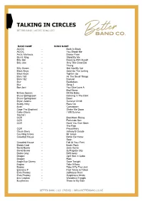 Talking in Circles Better Band | Artist Song List