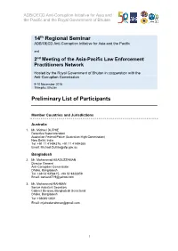 14Th Regional Seminar Preliminary List of Participants