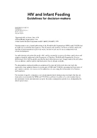 HIV and Infant Feeding Guidelines for Decision-Makers