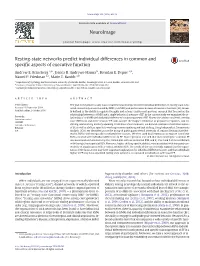 Resting-State Networks Predict Individual Differences in Common and Specific Aspects of Executive Function