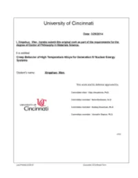 Creep Behavior of High Temperature Alloys for Generation IV Nuclear Energy Systems