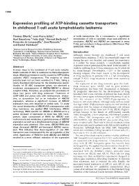 Expression Profiling of ATP-Binding Cassette Transporters in Childhood T-Cell Acute Lymphoblastic Leukemia