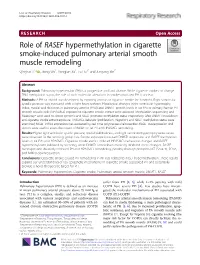 Role of RASEF Hypermethylation in Cigarette Smoke-Induced Pulmonary