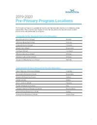 2019-2020 Pre-Primary Program Locations