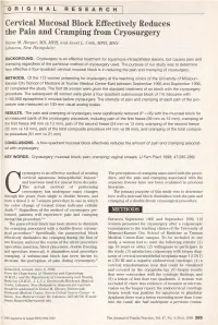 Cervical Mucosal Block Effectively Reduces the Pain and Cramping from Cryosurgery