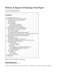 History & Impact of Hacking: Final Paper