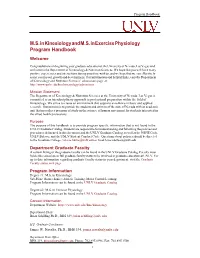 M.S. in Kinesiology and M.S. in Exercise Physiology Program Handbook