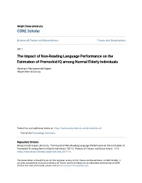 The Impact of Non-Reading Language Performance on the Estimation of Premorbid IQ Among Normal Elderly Individuals