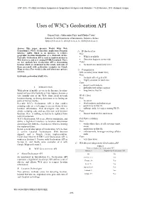 Uses of W3C's Geolocation API