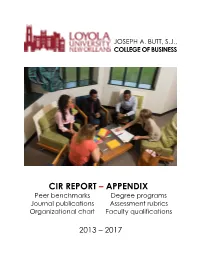 APPENDIX Peer Benchmarks Degree Programs Journal Publications Assessment Rubrics Organizational Chart Faculty Qualifications