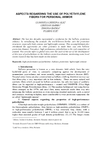 Aspects Regarding the Use of Polyethylene Fibers for Personal Armor
