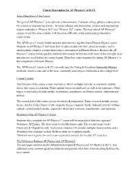 Course Description for AP Physics C at BCC Aims/Objectives of The