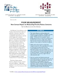 POOR MEASUREMENT: New Census Report on Measuring Poverty Raises Concerns by Jared Bernstein and Arloc Sherman
