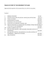 Rules of Study at the University of Lodz