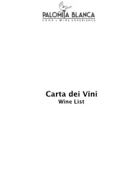 Carta Dei Vini Wine List Vini Dei Colli Di Luni Al Calice/Colli Di Luni Wines by the Glass