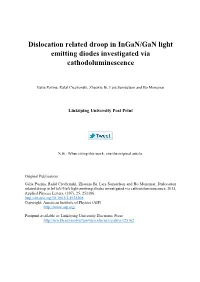 Dislocation Related Droop in Ingan/Gan Light Emitting Diodes Investigated Via Cathodoluminescence