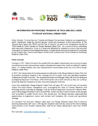 Information on Proposed Transfer of Trca and Zoo Lands to Rouge National Urban Park