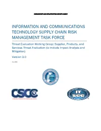 Supplier, Products, and Services Threat Evaluation (To Include Impact Analysis and Mitigation) Version 3.0
