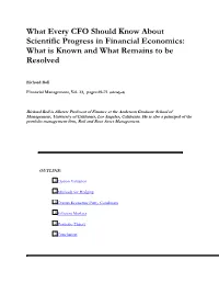 What Every CFO Should Know About Scientific Progress in Financial Economics: What Is Known and What Remains to Be Resolved
