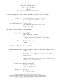 Commencement Program Texas State Summer 2018.Pdf