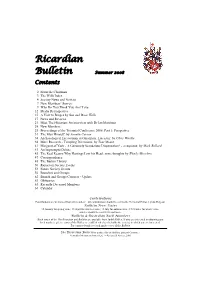 Ricardian Bulletin Is Produced by the Bulletin Editorial Committee, Printed by Micropress Printers Ltd