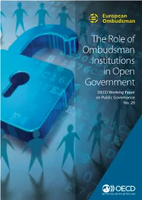 The Role of Ombudsman Institutions in Open Government OECD Working Paper on Public Governance No