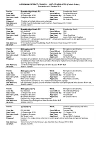 HORSHAM DISTRICT COUNCIL – LIST of NEW APPS (Parish Order) Data Produced 1St October 2018