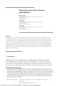 Mobile Payment in China: Practice and Its Effects*
