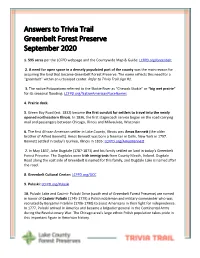 Answers to Trivia Trail Greenbelt Forest Preserve September 2020