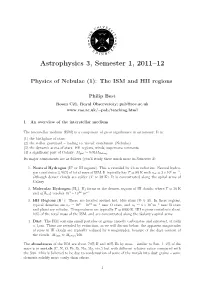 Astrophysics 3, Semester 1, 2011–12