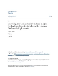 Choosing and Using Diversity Indices: Insights for Ecological Applications from the German Biodiversity Exploratories Kathyrn Morris