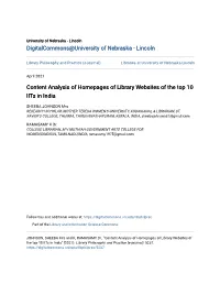 Content Analysis of Homepages of Library Websites of the Top 10 Iits in India
