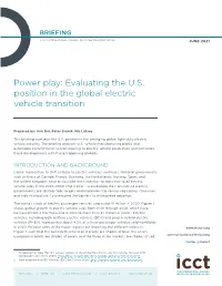 Evaluating the US Position in the Global Electric Vehicle Transition