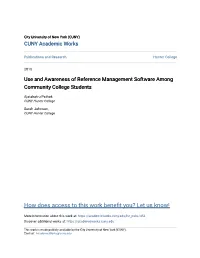 Use and Awareness of Reference Management Software Among Community College Students