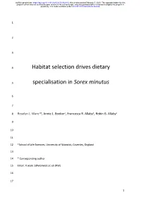 Habitat Selection Drives Dietary Specialisation in Sorex Minutus