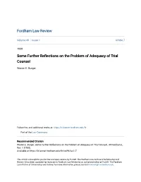 Some Further Reflections on the Problem of Adequacy of Trial Counsel