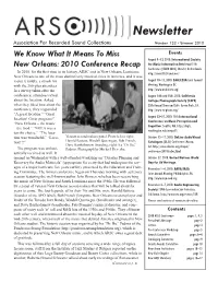 Newsletter Association for Recorded Sound Collections Number 123 • Summer 2010 We Know What It Means to Miss Events August 9–13, 2010