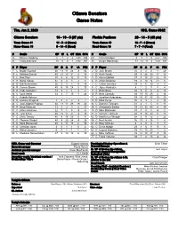 Ottawa Senators Game Notes