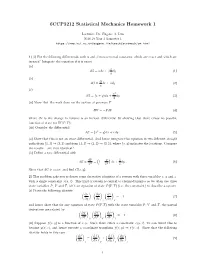 6CCP3212 Statistical Mechanics Homework 1