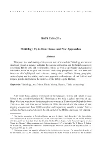 Hittitology up to Date: Issues and New Approaches