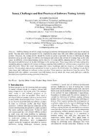 Issues, Challenges and Best Practices of Software Testing Activity