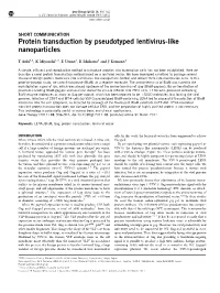 Protein Transduction by Pseudotyped Lentivirus-Like Nanoparticles