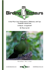12-Day West Coast, Tanqua Karoo, Wilderness, and Cape Peninsula Custom Tour 31 March – 10 April 2017