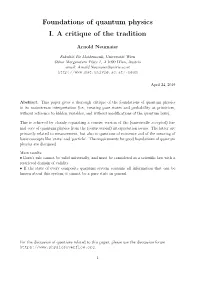 Foundations of Quantum Physics I. a Critique of the Tradition