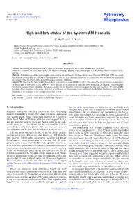 High and Low States of the System AM Herculis