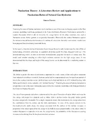 Nucleation Theory: a Literature Review and Applications to Nucleation Rates of Natural Gas Hydrates