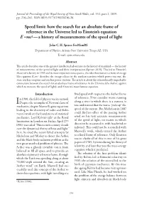 Speed Limit: How the Search for an Absolute Frame of Reference in the Universe Led to Einstein’S Equation E =Mc2 — a History of Measurements of the Speed of Light